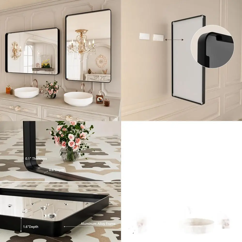 24 x 36 Matte Black Bathroom Vanity Wall Mirror with Round Metal Frame
24 x 36 Matte Black Bathroom Vanity Wall Mirror with Round Metal Frame