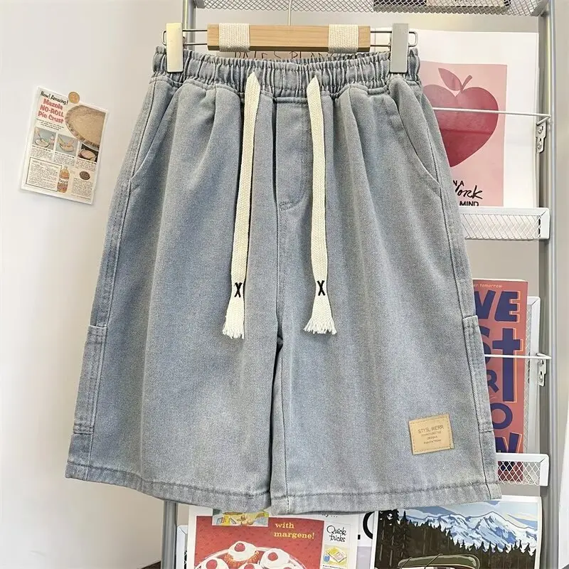 Summer Thin Five-Point Women's Jeans orts Elastic Waist Loose Fit Straight Leg Mid-Calf Length Breathable Cool Feeling
Summer Thin Five-Point Women's Jeans orts Elastic Waist Loose Fit Straight Leg Mid-Calf Length Breathable Cool Feeling