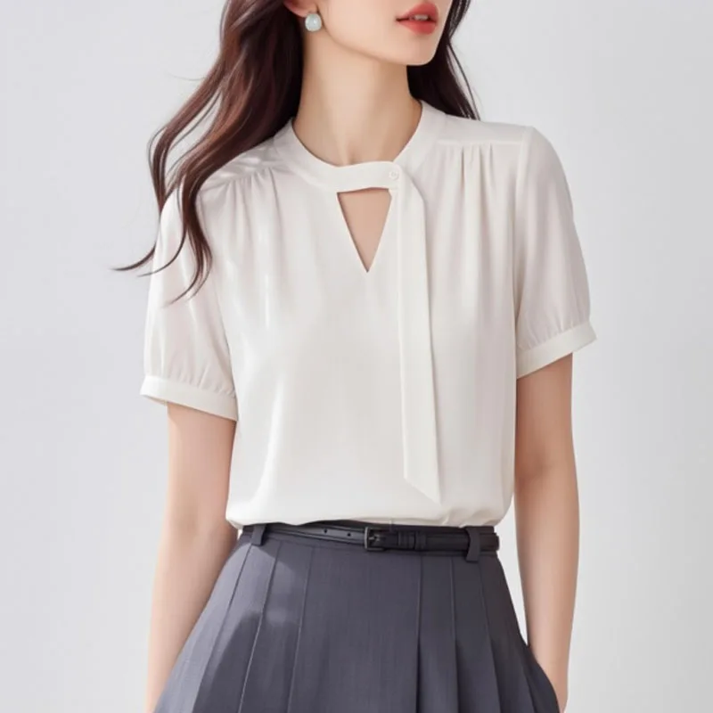 Women Blouse Shirt Summer New Stand Collar Lace-up Blouse Shirt Women Tops Short Sleeve Chiffon Camisas De Mujer Blouses Q4195
Women Blouse Shirt Summer New Stand Collar Lace-up Blouse Shirt Women Tops Short Sleeve Chiffon Camisas De Mujer Blouses Q4195