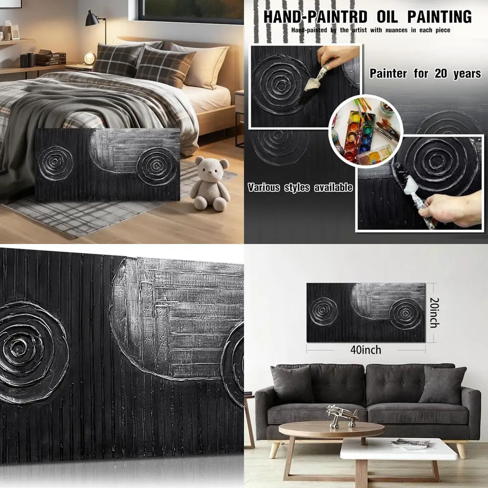 Modern Abstract Art - Black & Silver Circles Canvas for Bedroom, Living Room Wall Decor, 20x40 Inch
Modern Abstract Art - Black & Silver Circles Canvas for Bedroom, Living Room Wall Decor, 20x40 Inch