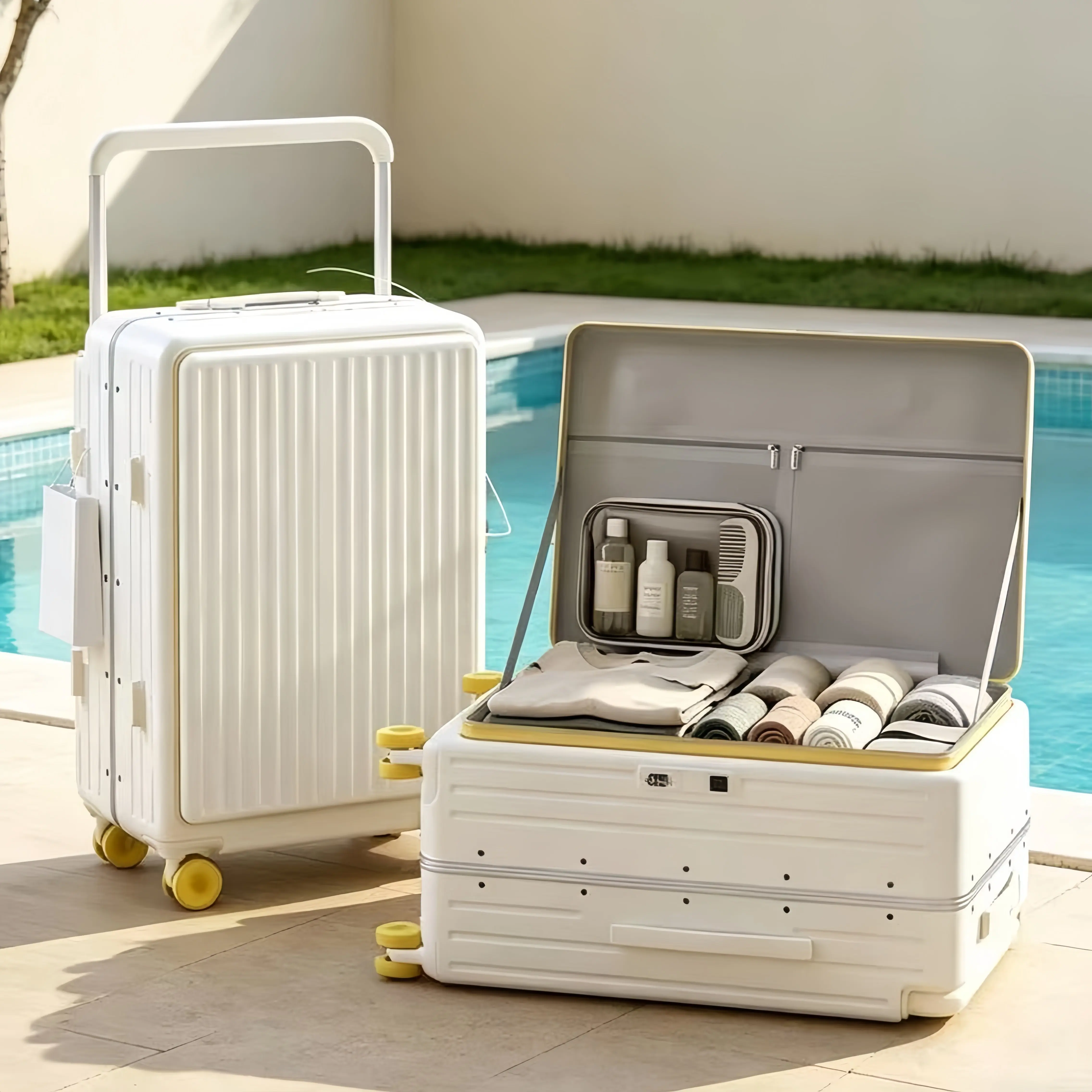Front Opening Travel Suitcases on Wheels Sturdy Aluminum Frame 20/24/26 Inch Wide Handle Luggage Large Capacity Women's Bag
Front Opening Travel Suitcases on Wheels Sturdy Aluminum Frame 20/24/26 Inch Wide Handle Luggage Large Capacity Women's Bag