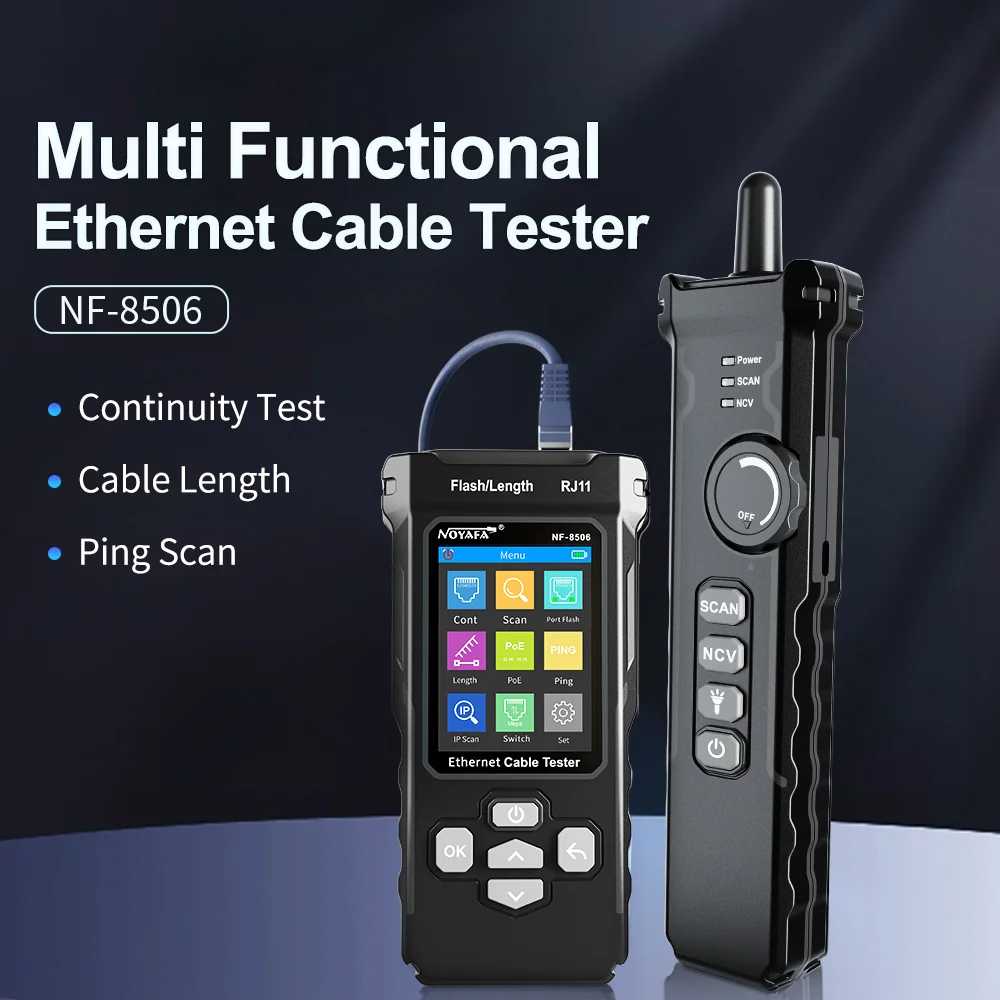 NF-8506 Network Cable Tester Supports PING test/IP scan/network port speed Multifunction Cable Tracker finding tool
NF-8506 Network Cable Tester Supports PING test/IP scan/network port speed Multifunction Cable Tracker finding tool