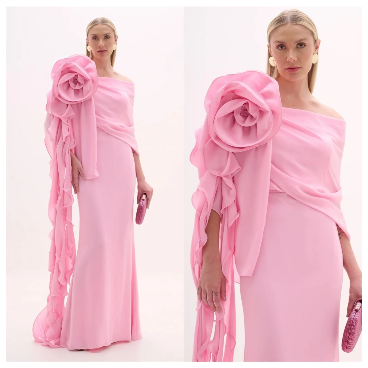 Customized Delicate Pink Chiffon Evening Dress Off the Shoulder 3/4 Sleeves Homecoming Dress Flowers Bespoke Occasion
Customized Delicate Pink Chiffon Evening Dress Off the Shoulder 3/4 Sleeves Homecoming Dress Flowers Bespoke Occasion