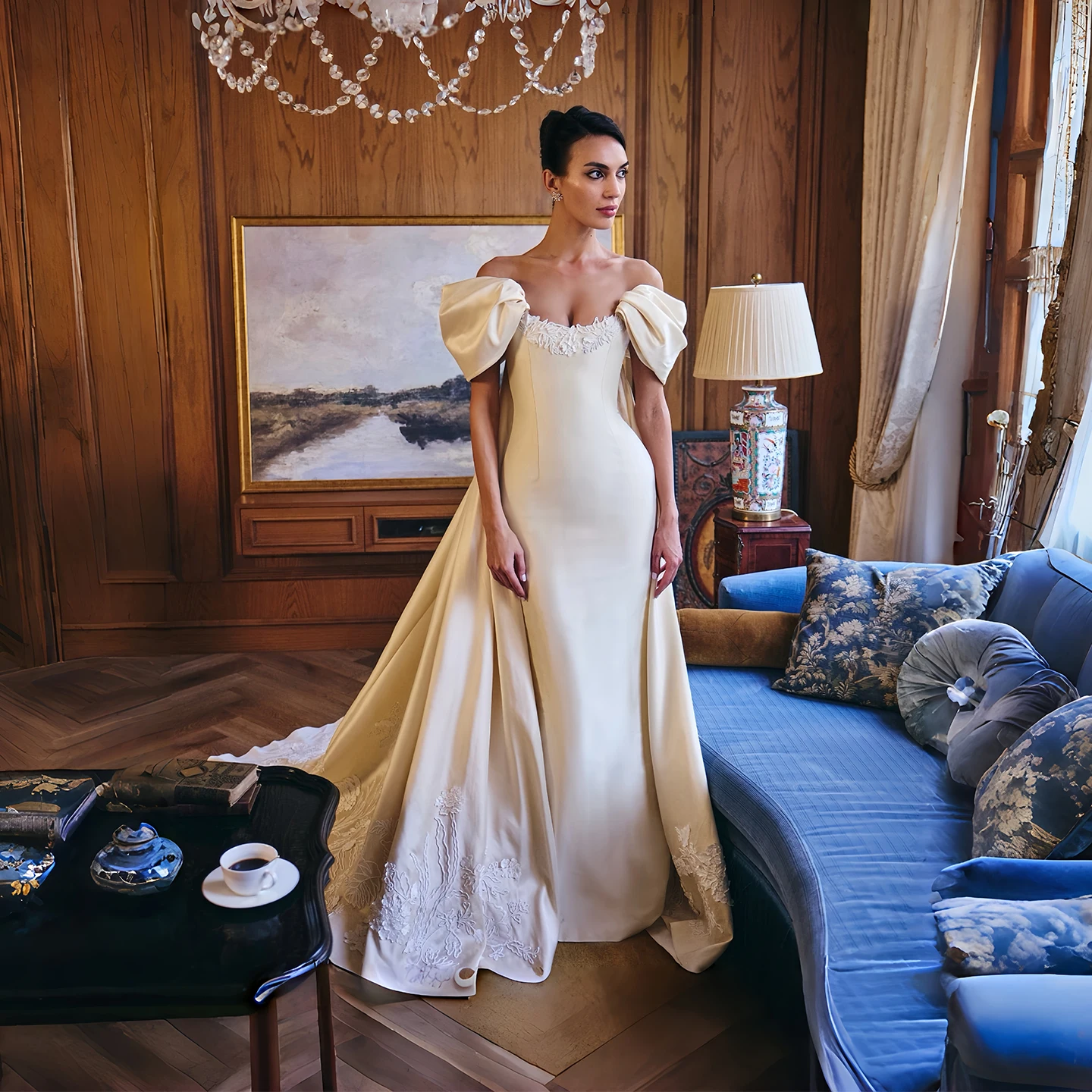 Sharon Said Royal Off Shoulder Satin Mermaid Wedding Dress Puff Sleeves Draped Train Applique Bridal Gowns SW230 Customized
Sharon Said Royal Off Shoulder Satin Mermaid Wedding Dress Puff Sleeves Draped Train Applique Bridal Gowns SW230 Customized