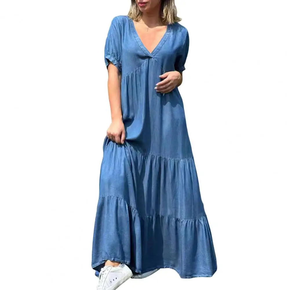 Summer Long Dress Women V-neck Maxi Dress Elegant V Neck Maxi Dress with Side Pockets for Women A-line Patchwork Hem Pleated
Summer Long Dress Women V-neck Maxi Dress Elegant V Neck Maxi Dress with Side Pockets for Women A-line Patchwork Hem Pleated