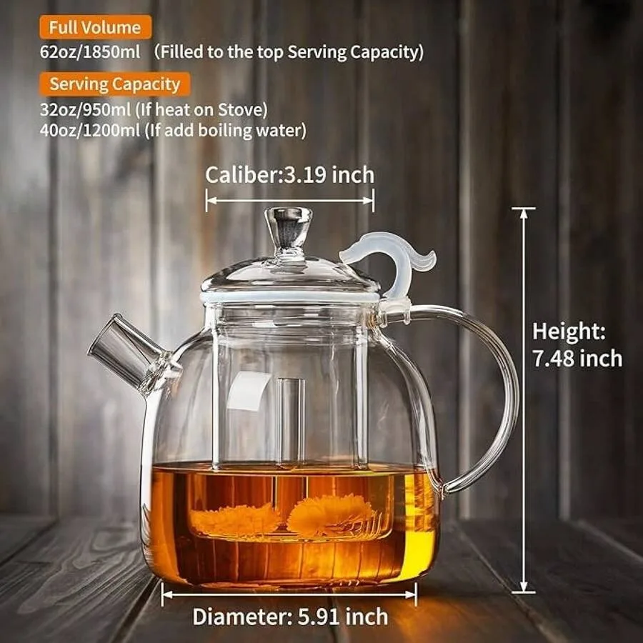 Glass Teapot, 1200ml 40oz Tea Pot With Infuser Loose Tea And Blooming Tea, Stovetop Tea Kettle, Hand Crafted Borosilicate Glass
Glass Teapot, 1200ml 40oz Tea Pot With Infuser Loose Tea And Blooming Tea, Stovetop Tea Kettle, Hand Crafted Borosilicate Glass