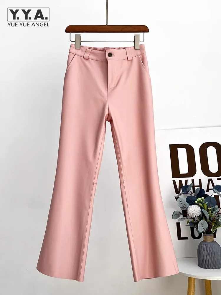 High Waist Slim Fit Office Lady Genuine Leather Pants Solid Elastic Waist Fashion Flared Pants Women Casual Trousers Size L-4XL
High Waist Slim Fit Office Lady Genuine Leather Pants Solid Elastic Waist Fashion Flared Pants Women Casual Trousers Size L-4XL