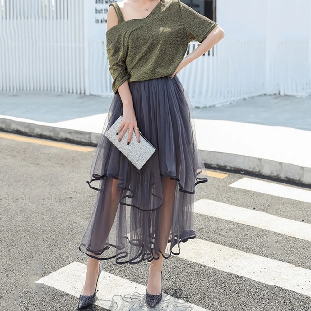 STEPHANIE Women Asymmetrical Layered Tulle Midi Skirt Elastic Waist Ribbon Edge Mesh Party Dress High Street Underskirt
STEPHANIE Women Asymmetrical Layered Tulle Midi Skirt Elastic Waist Ribbon Edge Mesh Party Dress High Street Underskirt