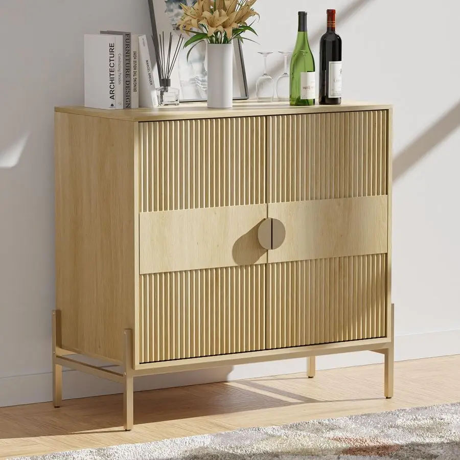 30.7 Accent Cabinet, Modern Buffet Cabinet with Gold Metal Legs, Fluted Sideboard for Dining Room, Kitchen, Oak Nightstand
30.7 Accent Cabinet, Modern Buffet Cabinet with Gold Metal Legs, Fluted Sideboard for Dining Room, Kitchen, Oak Nightstand