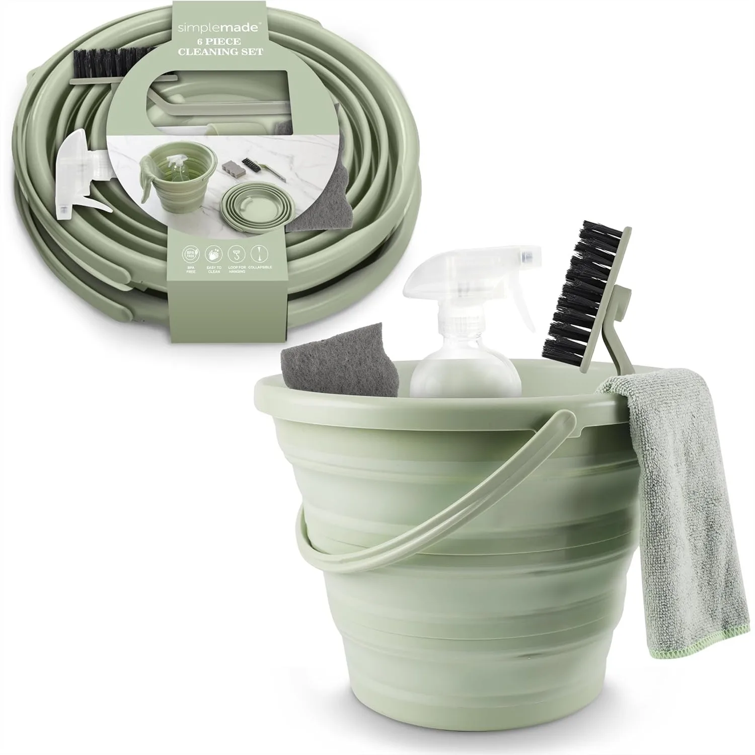 Collapsible Bucket Cleaning Set - 6 Piece Foldable Buckets with Spray Bottle, Rag, Brush & Sponge, Holds 10L, Easy Storage
Collapsible Bucket Cleaning Set - 6 Piece Foldable Buckets with Spray Bottle, Rag, Brush & Sponge, Holds 10L, Easy Storage