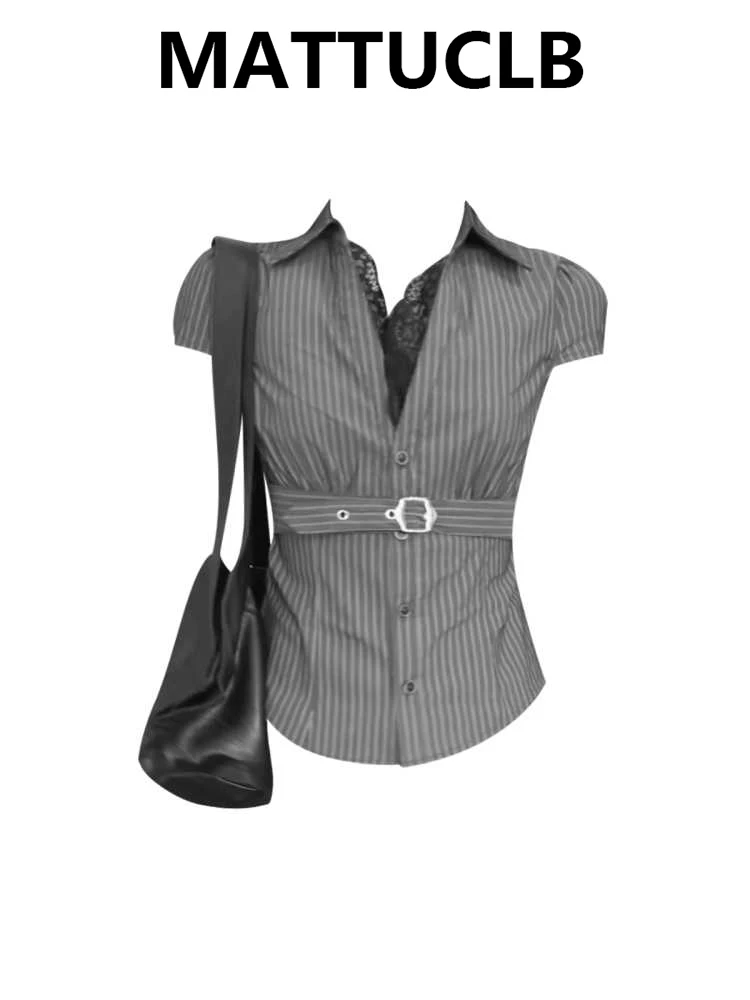 Summer Women Fake Two Pieces Shirts Short Sleeve 2000s Aesthetic Design Blouses Hot Striped Crop Top Y2k Lace Gyaru Coquette
Summer Women Fake Two Pieces Shirts Short Sleeve 2000s Aesthetic Design Blouses Hot Striped Crop Top Y2k Lace Gyaru Coquette