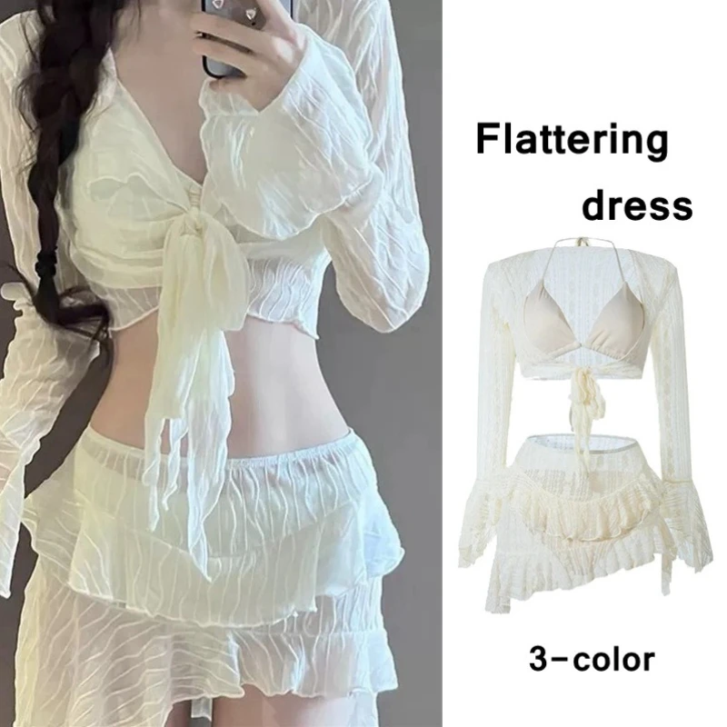 Women's 4pcs Bikini Set Deep V Collar Triangle Swimwear Set Thong Sheer Long Sleeved Cover-up Ruffled Flared Skirts Beachwear
Women's 4pcs Bikini Set Deep V Collar Triangle Swimwear Set Thong Sheer Long Sleeved Cover-up Ruffled Flared Skirts Beachwear