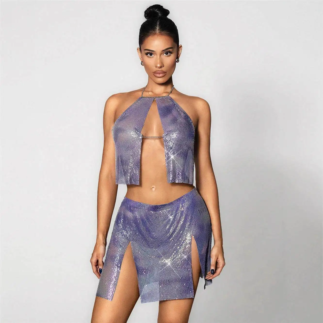 Sexy Backless Metal Print Skirt for Party Glitter Hot Sale Cross-Border Short Skirts Trendy Autumn Season Sleeveless
Sexy Backless Metal Print Skirt for Party Glitter Hot Sale Cross-Border Short Skirts Trendy Autumn Season Sleeveless