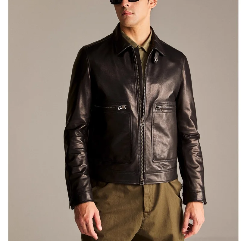 Baby lamb leather short-sleeved button-down A2 flight leather jacket, spring-autumn genuine leather coat- men's outerwear
Baby lamb leather short-sleeved button-down A2 flight leather jacket, spring-autumn genuine leather coat- men's outerwear