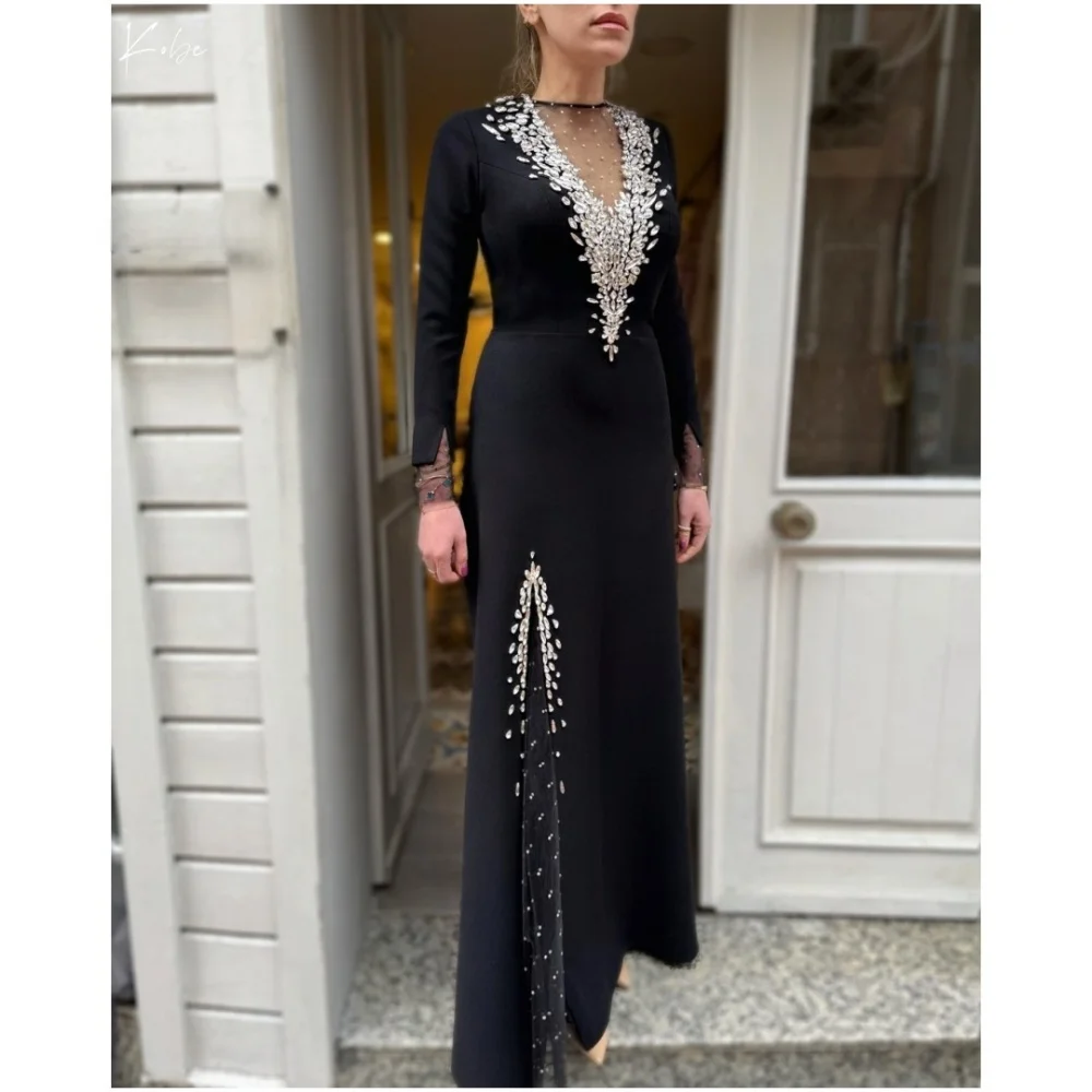 Kobe Diamond High Neck Long Sleeves Prom Dress Black Mermaid Wedding Dresses Side Slit Ankle-Length vestidos de noche Customized
Kobe Diamond High Neck Long Sleeves Prom Dress Black Mermaid Wedding Dresses Side Slit Ankle-Length vestidos de noche Customized