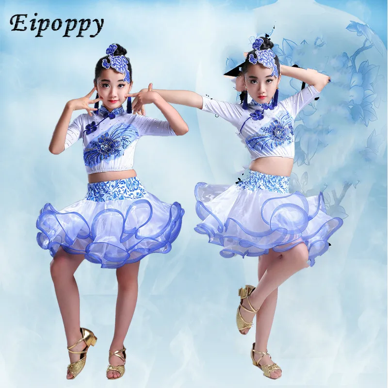 Children's Latin Dance Costumes Children's Girls Show Competition Costumes New Puff Skirt Blue and White Porcelain Skirt
Children's Latin Dance Costumes Children's Girls Show Competition Costumes New Puff Skirt Blue and White Porcelain Skirt
