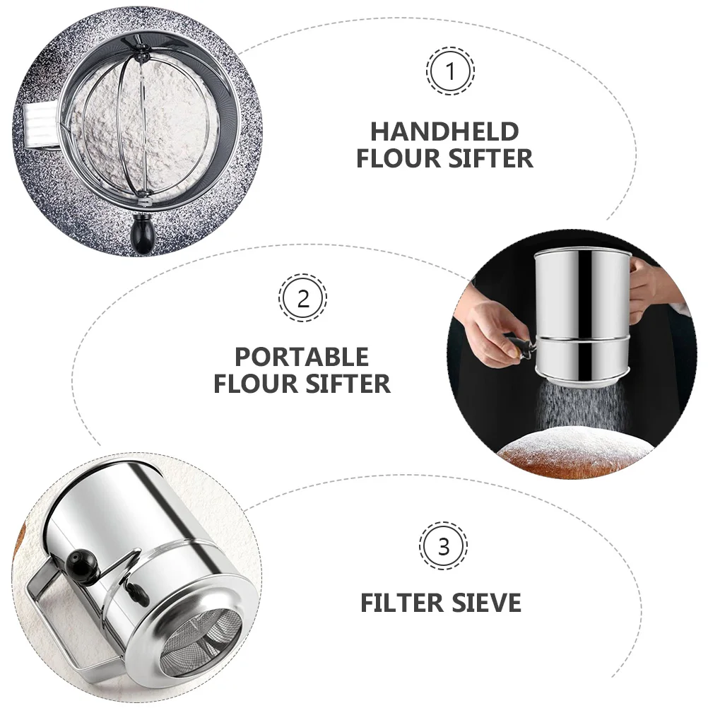 1Pcs Handheld Stainless Steel Flour Sifter Portable Fine Mesh Strainer for Baking Powder Flour Cocoa Cake Seasoning 
1Pcs Handheld Stainless Steel Flour Sifter Portable Fine Mesh Strainer for Baking Powder Flour Cocoa Cake Seasoning