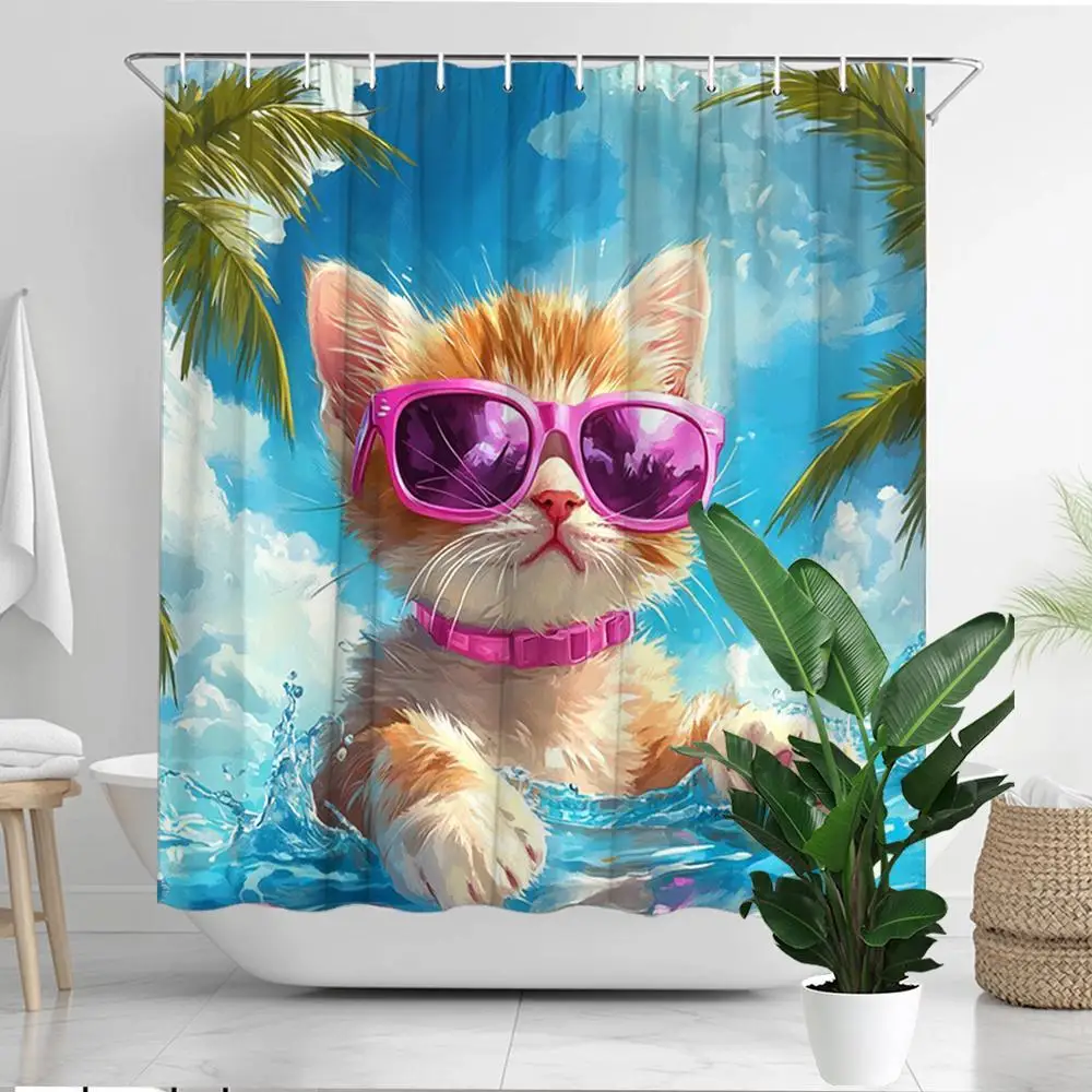 Tropical Cat Beach Shower Curtain Waterproof Polyester Bathroom Decor Cute Summer Novelty Print Curtain Liner
Tropical Cat Beach Shower Curtain Waterproof Polyester Bathroom Decor Cute Summer Novelty Print Curtain Liner