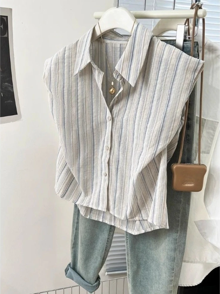 Vintage Elegant Vertical Stripes Shirts New Casual Sleeveless Tops Mujer Summer Clothes Women Shirt Tops Shirts & Blouses
Vintage Elegant Vertical Stripes Shirts New Casual Sleeveless Tops Mujer Summer Clothes Women Shirt Tops Shirts & Blouses