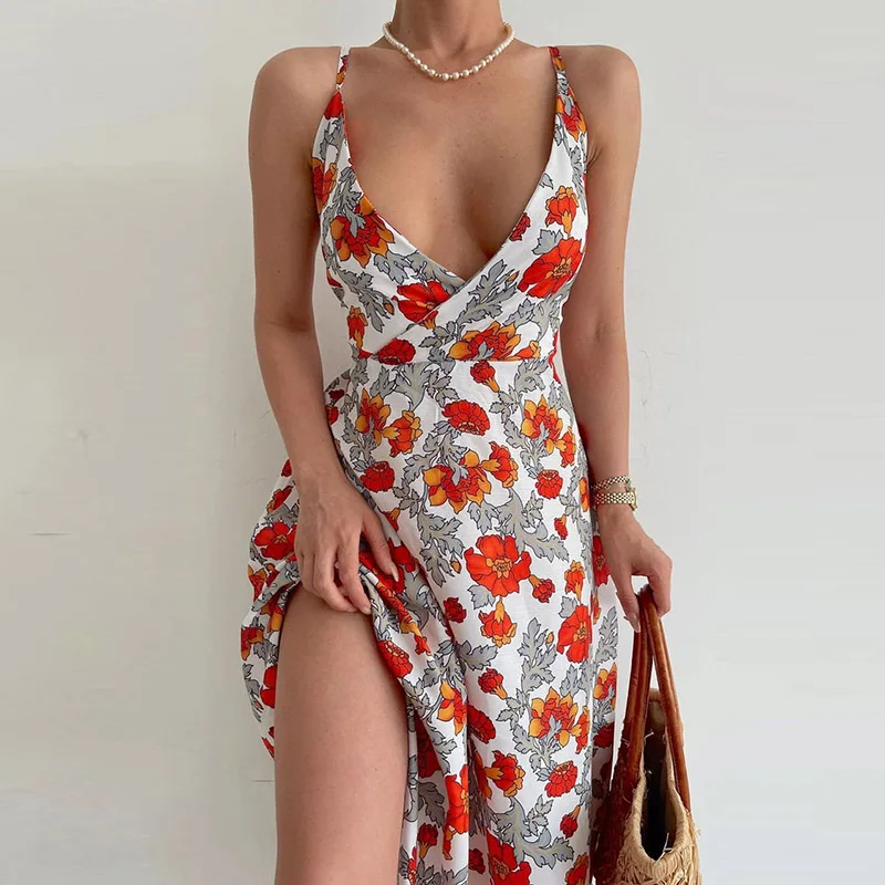 Spring Print Women Cross Sling Backless Beach Dress Chic V-neck Off Shoulder Pleated Commute Dresses Lady High Waist Long Dress
Spring Print Women Cross Sling Backless Beach Dress Chic V-neck Off Shoulder Pleated Commute Dresses Lady High Waist Long Dress