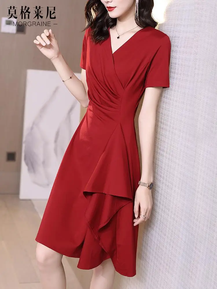 Red plus Size Women's Summer New Sle ort Sve V-Ne Waist-Cinching Slimming High-End Feeling Dr Ele ort Dr
Red plus Size Women's Summer New Sle ort Sve V-Ne Waist-Cinching Slimming High-End Feeling Dr Ele ort Dr