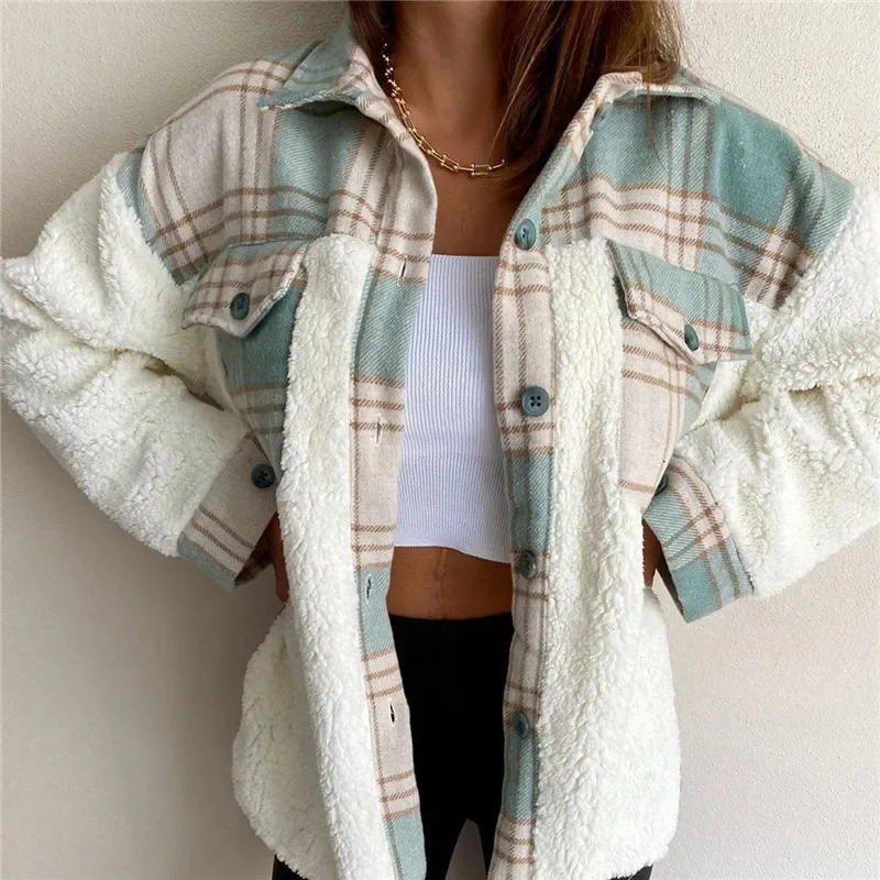 4-color Autumn and Winter Plaid Shirt Women's Warm Casual Jacket Jacket Single-breasted Printing Long-sleeved Stitching Pockets
4-color Autumn and Winter Plaid Shirt Women's Warm Casual Jacket Jacket Single-breasted Printing Long-sleeved Stitching Pockets