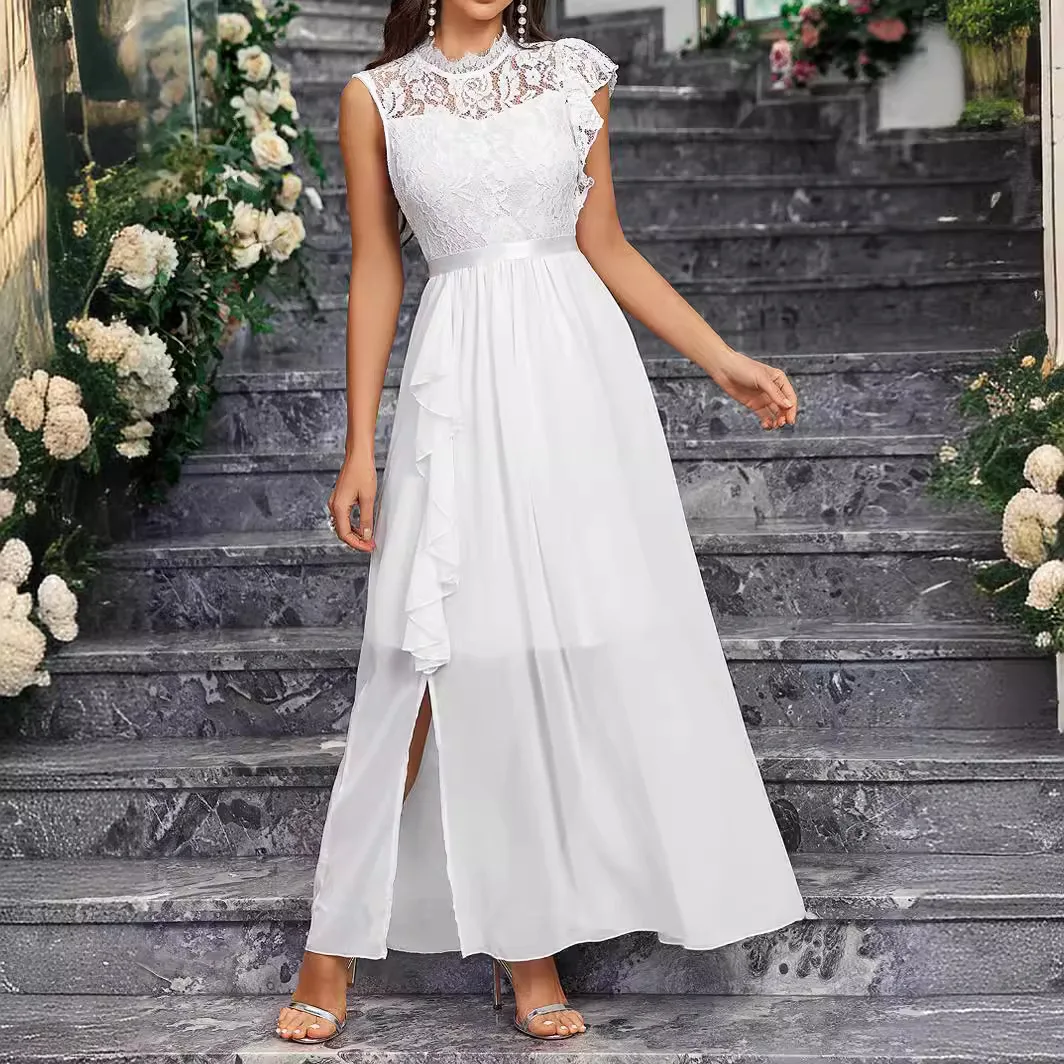 Women Elegant Dress Solid Round Neck Sleeveless Lace Chiffon Panel Irregular Side Slit Fashion Banquet Cocktail Party
Women Elegant Dress Solid Round Neck Sleeveless Lace Chiffon Panel Irregular Side Slit Fashion Banquet Cocktail Party