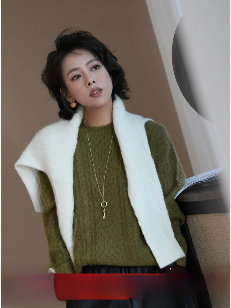 Cloud Olive Lazy Retro 3D Twist Woolen Long Sve round Ne Sweater Knittedwear Hong Kong Sle Women's Winter Faion
Cloud Olive Lazy Retro 3D Twist Woolen Long Sve round Ne Sweater Knittedwear Hong Kong Sle Women's Winter Faion