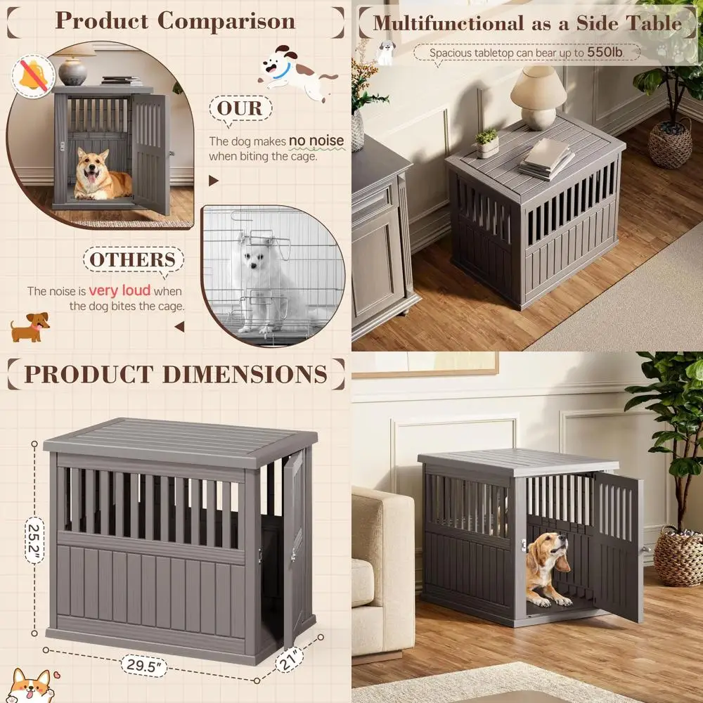 30-Inch Durable Dog Crate with Lockable Indoor/Outdoor Kennel and End Table for Small/Medium Dogs, Grey Decorative Plastic Pet C
30-Inch Durable Dog Crate with Lockable Indoor/Outdoor Kennel and End Table for Small/Medium Dogs, Grey Decorative Plastic Pet C
