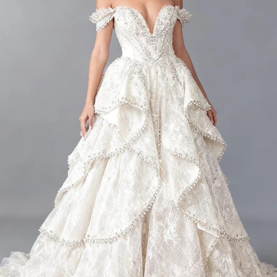 Роскошные свадебные платья трапециевидной формы с открытыми плечами и v-образным вырезом из бисера и рюшами, свадебные платья по индивидуальному заказу
Роскошные свадебные платья трапециевидной формы с открытыми плечами и v-образным вырезом из бисера и рюшами, свадебные платья по индивидуальному заказу