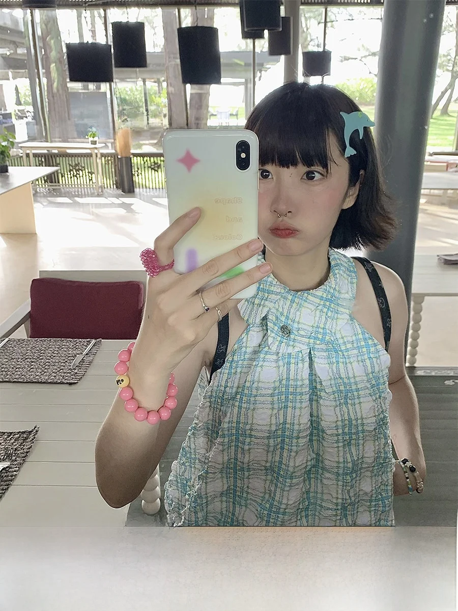 BENAND Summer Green Polka Dot Bubble Plaid Sleeveless Shirt Elegant Design round Neck Original Design Straight Cut Top
BENAND Summer Green Polka Dot Bubble Plaid Sleeveless Shirt Elegant Design round Neck Original Design Straight Cut Top