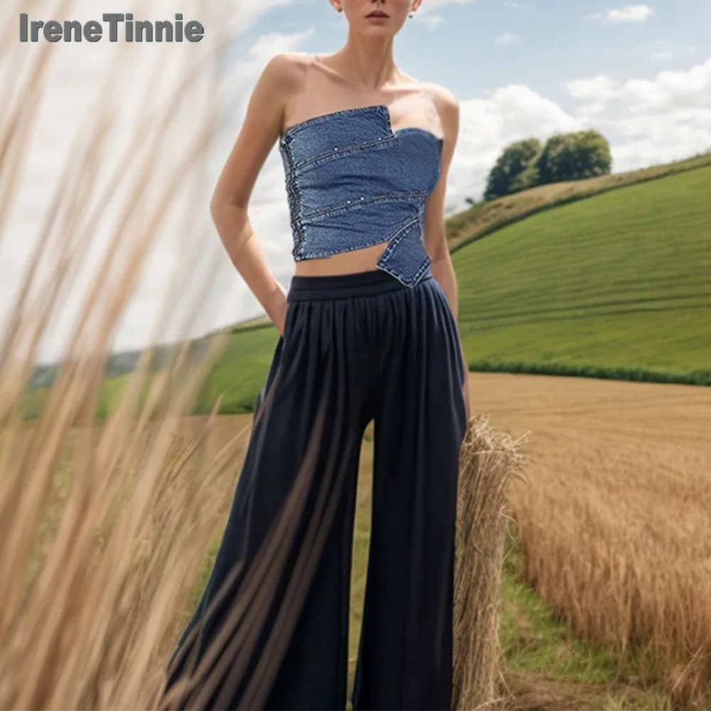 IRENE TINNIE Solid Patchwork Rivet Slimming Denim Tank Tops Women Strapless Sleeveless Spliced Zipper Tunic Vests Female Fashion
IRENE TINNIE Solid Patchwork Rivet Slimming Denim Tank Tops Women Strapless Sleeveless Spliced Zipper Tunic Vests Female Fashion