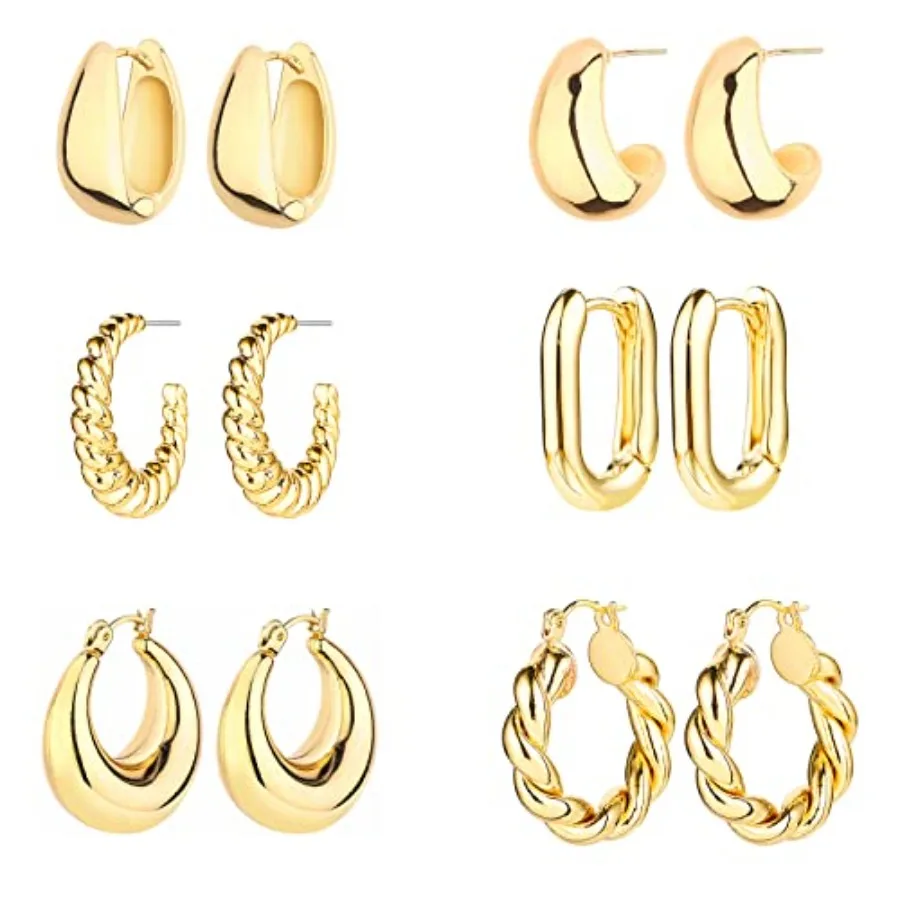6 Pairs 14K Plated Hoop Earrings for Women Lightweight Chunky Hoop Earrings Multipack Hypoallergenic, Thick Open Twisted Huggie
6 Pairs 14K Plated Hoop Earrings for Women Lightweight Chunky Hoop Earrings Multipack Hypoallergenic, Thick Open Twisted Huggie