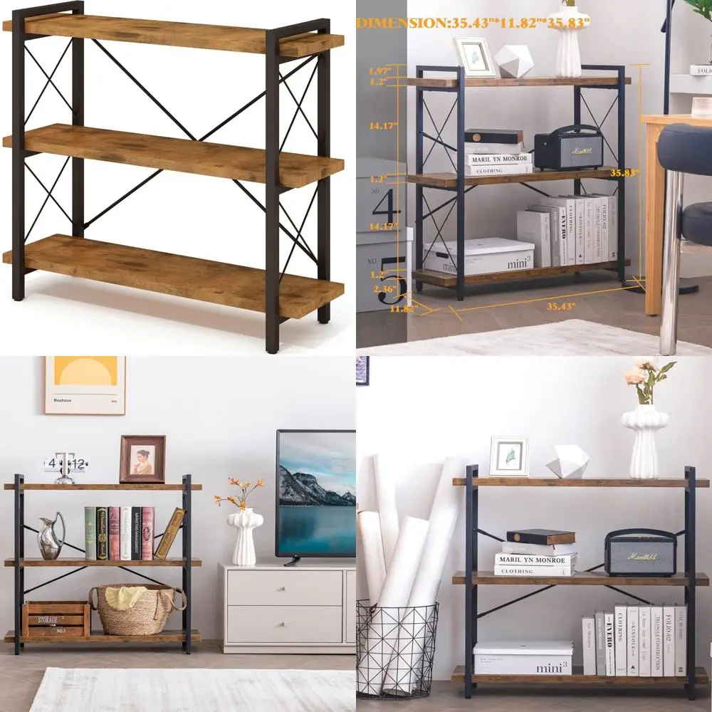 Industrial Style 3-Tier Bookshelf - Rustic Wood and Metal Horizontal Shelving Unit
Industrial Style 3-Tier Bookshelf - Rustic Wood and Metal Horizontal Shelving Unit