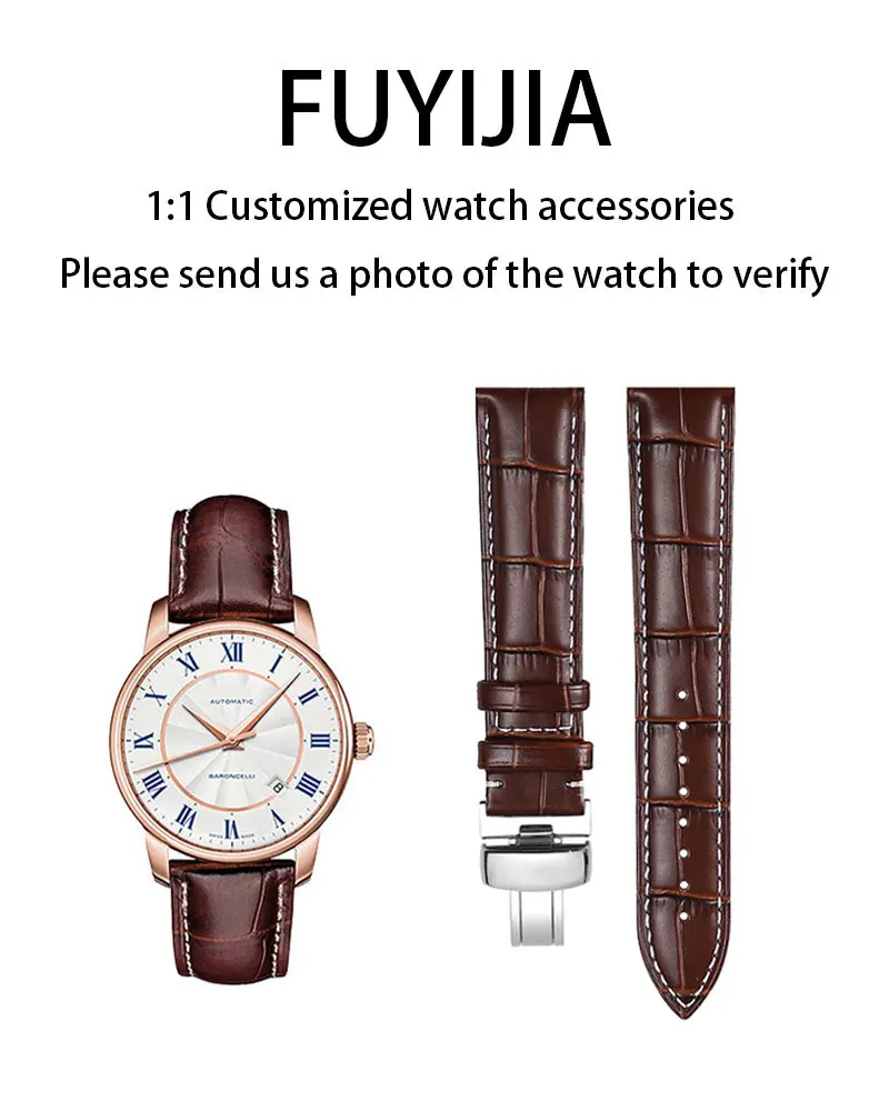 FUYIJIA Custom BARONCELLI M8600 Original Watchband 20*18mm Butterfly Buckle Cowhide Strap Flat Interface Waterproof Leather Belt
FUYIJIA Custom BARONCELLI M8600 Original Watchband 20*18mm Butterfly Buckle Cowhide Strap Flat Interface Waterproof Leather Belt