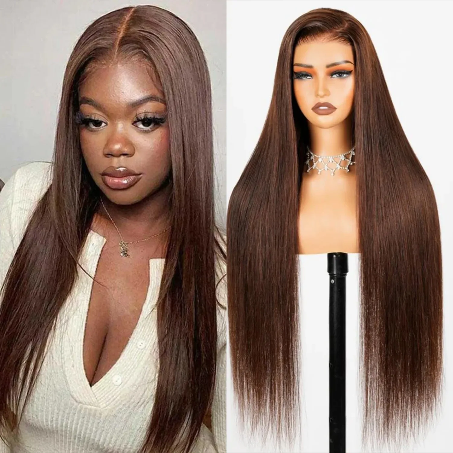 Chocolate Brown Color #4 13x6 HD Lace Frontal Human Hair Wigs for Women Brazilian Pre Plucked 13x4 Lace Front Wig Natural Hairline With Baby Hair Around
Chocolate Brown Color #4 13x6 HD Lace Frontal Human Hair Wigs for Women Brazilian Pre Plucked 13x4 Lace Front Wig Natural Hairline With Baby Hair Around