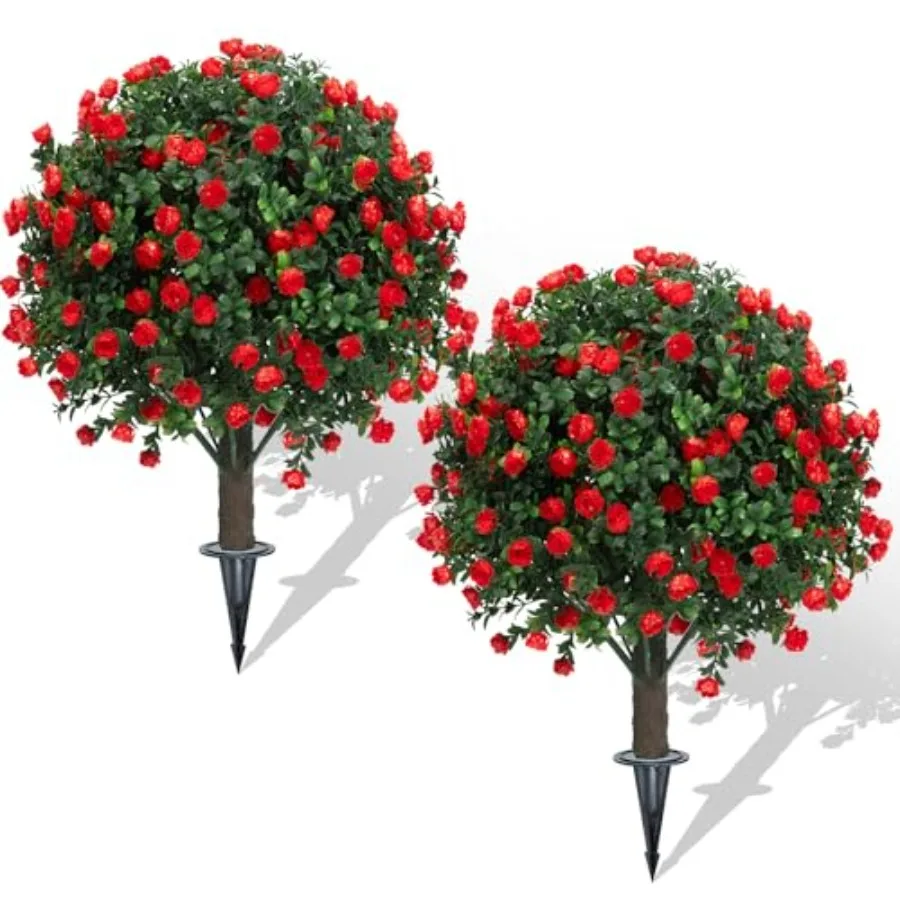 Set of 2 Artificial Boxwood Topiary Ball Trees with Red Flowers for Outdoor with Ground Spike 22", UV Resistant Faux Greenery S
Set of 2 Artificial Boxwood Topiary Ball Trees with Red Flowers for Outdoor with Ground Spike 22", UV Resistant Faux Greenery S