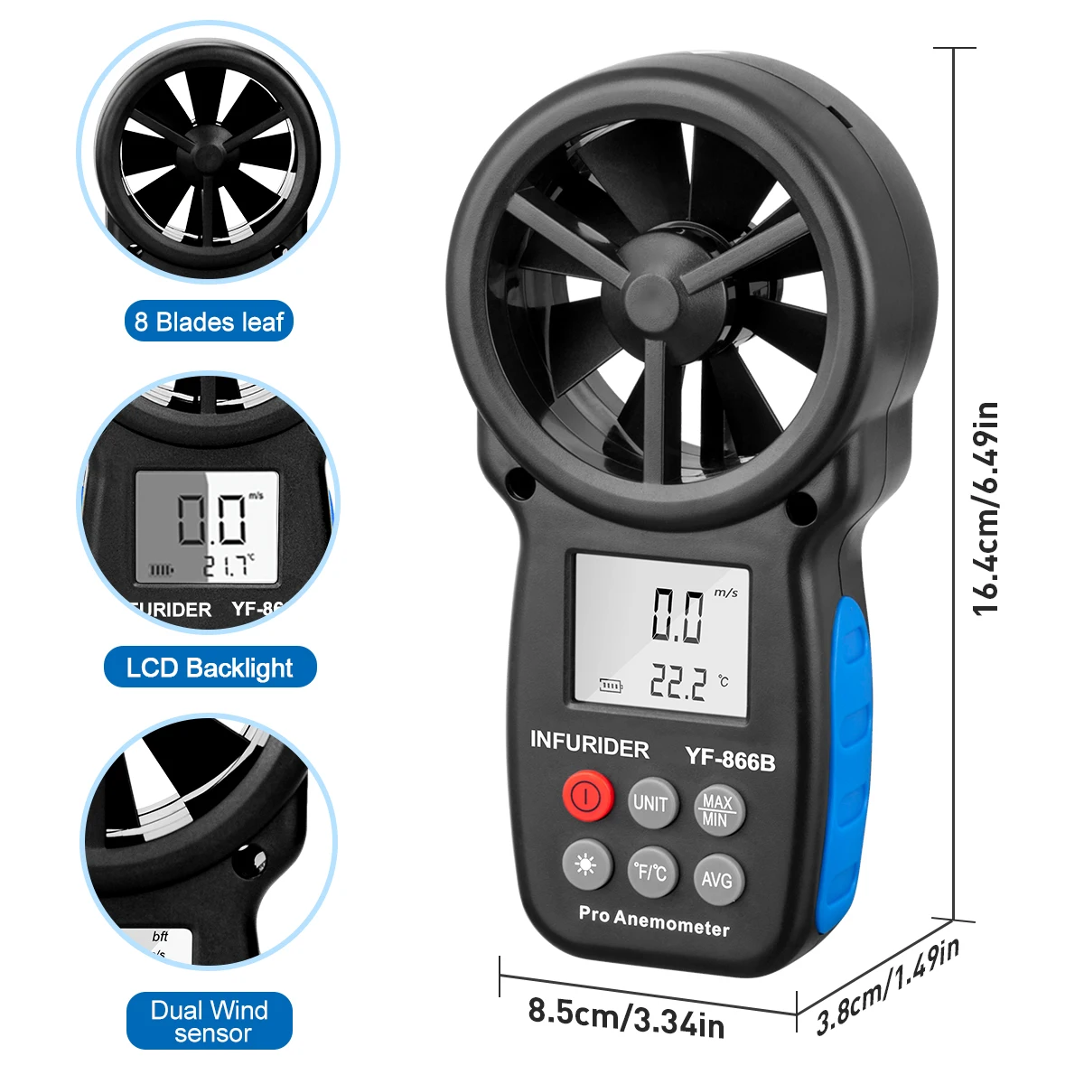 HoldPeak HP-866B Digital Anemometer 0.3-30m/s LCD Backlight Wind Chill Temp Tester HVAC Duct Airflow Inspection Measuring Tool
HoldPeak HP-866B Digital Anemometer 0.3-30m/s LCD Backlight Wind Chill Temp Tester HVAC Duct Airflow Inspection Measuring Tool