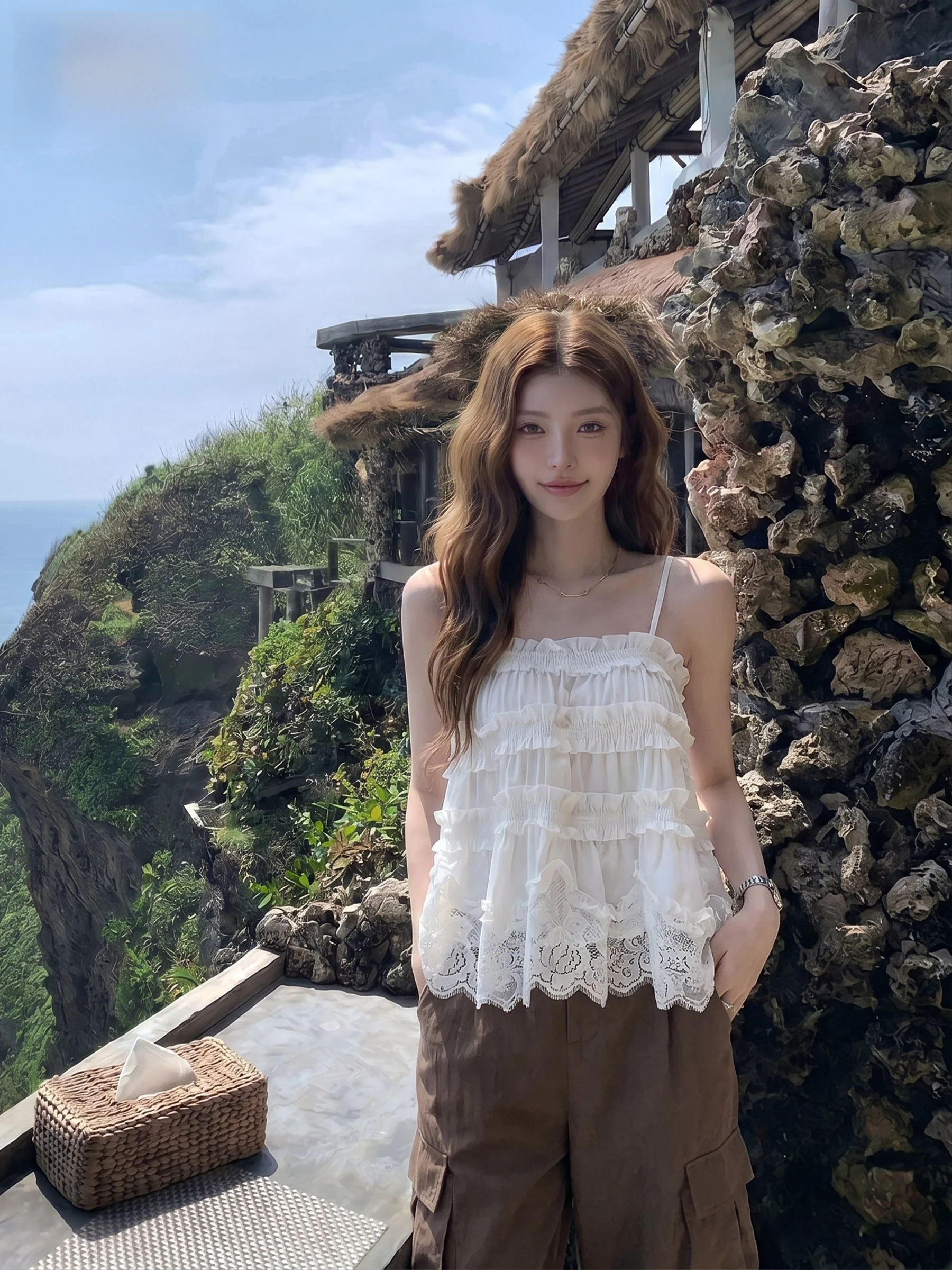 White Lace Splice Wooden Ear Collar Women's Tank Top Summer Anti-Aging Slimming Beautiful Atmosphere Top for Young Ladies
White Lace Splice Wooden Ear Collar Women's Tank Top Summer Anti-Aging Slimming Beautiful Atmosphere Top for Young Ladies