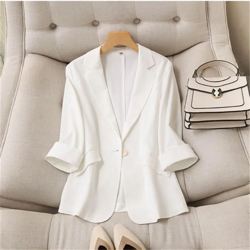 Suit Blazer Basic Cotton Linen Three Quarter Single Button Women's Jacket Summer 2023 Korean Fashion Casual Short Jackets Coat
Suit Blazer Basic Cotton Linen Three Quarter Single Button Women's Jacket Summer 2023 Korean Fashion Casual Short Jackets Coat