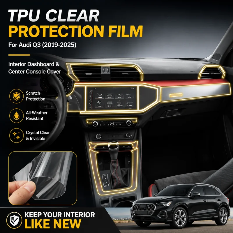 TPU Clear Paint Protection Film for Audi Q3 (2019-2025) - All-Weather Interior Dashboard & Center Console Cover
TPU Clear Paint Protection Film for Audi Q3 (2019-2025) - All-Weather Interior Dashboard & Center Console Cover
