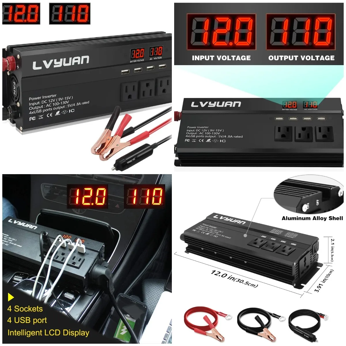 Автомобильный инвертор мощностью 1000 Вт, от 12 В до 110 В, USB 3,1 А, 4 розетки, зажимы для аккумулятора, прикуриватель для автомобиля, дома, улицы
Автомобильный инвертор мощностью 1000 Вт, от 12 В до 110 В, USB 3,1 А, 4 розетки, зажимы для аккумулятора, прикуриватель для автомобиля, дома, улицы