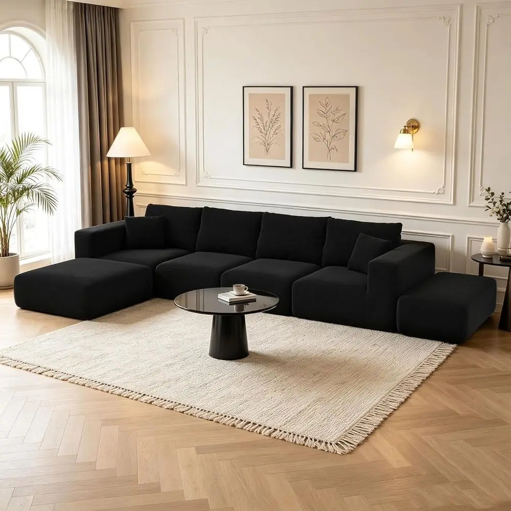 Oversized 6-Seat Cloud Sectional Sofa Set with Ottoman, Plush Corduroy, Deep Seating, No Assembly, Black
Oversized 6-Seat Cloud Sectional Sofa Set with Ottoman, Plush Corduroy, Deep Seating, No Assembly, Black