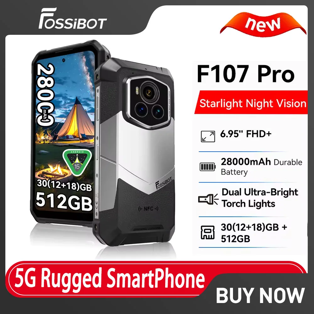 FOSSiBOT F107 PRO 5G Rugged 28000mAh Ultra Large Battery 66W Fast Charging 12GB+512GB FHD+ Android 15 Vision Outdoor Smartphone
FOSSiBOT F107 PRO 5G Rugged 28000mAh Ultra Large Battery 66W Fast Charging 12GB+512GB FHD+ Android 15 Vision Outdoor Smartphone
