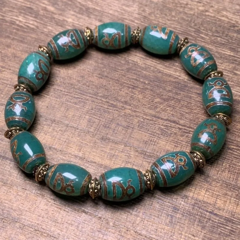 Tibetan ethnic style dzi beads, natural green agate God of Wealth bracelet, the same for men and women
Tibetan ethnic style dzi beads, natural green agate God of Wealth bracelet, the same for men and women