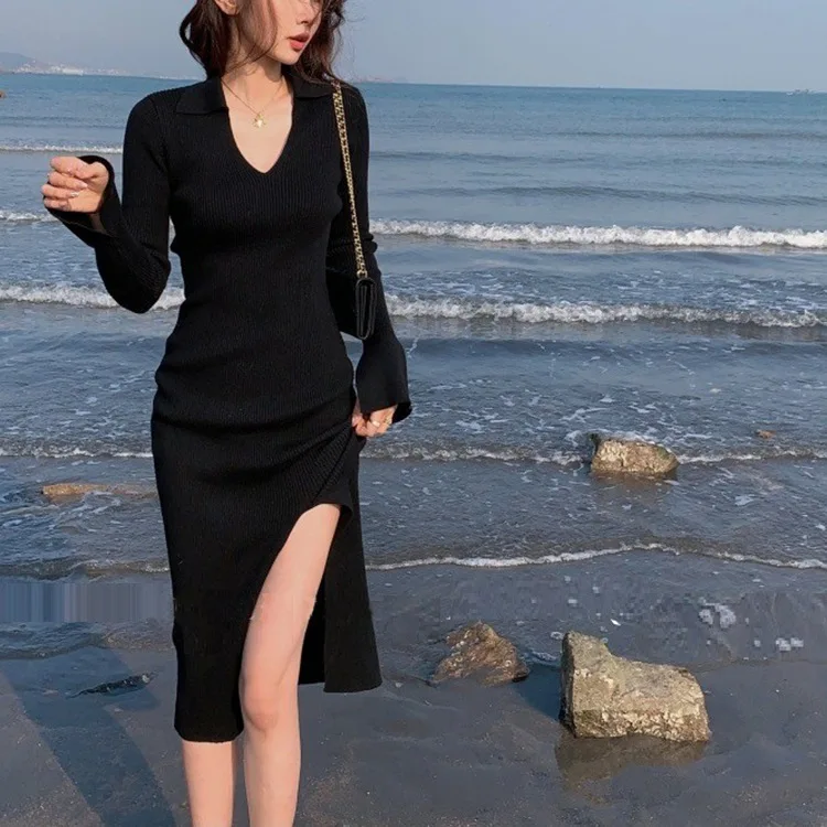 Autumn Simple Split Hip Wrap Sweater Dresses Elegant V Neck Solid Color Slim-Fit Female Long Sleeve Striped Knitted Dress R20
Autumn Simple Split Hip Wrap Sweater Dresses Elegant V Neck Solid Color Slim-Fit Female Long Sleeve Striped Knitted Dress R20