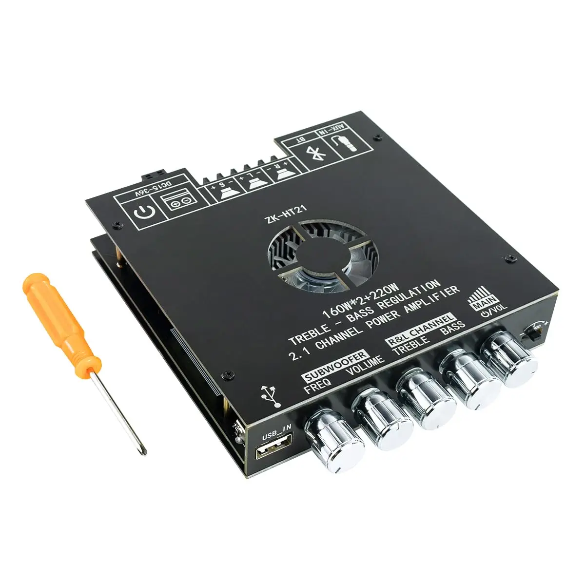 2.1 Channel Bluetooth Amplifier Board 160Wx2+220W Subwoofer TDA7498E with Treble Bass Control for DIY Speakers
2.1 Channel Bluetooth Amplifier Board 160Wx2+220W Subwoofer TDA7498E with Treble Bass Control for DIY Speakers