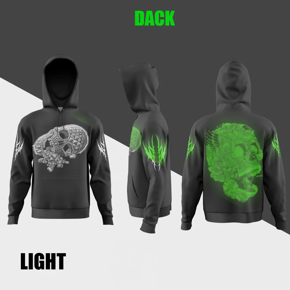 Glow in the Dark Printed Cool High Quality Men's Hoodie Quality Outdoor Leisure Sports Shirt Man Clothing Hot Selling Version
Glow in the Dark Printed Cool High Quality Men's Hoodie Quality Outdoor Leisure Sports Shirt Man Clothing Hot Selling Version