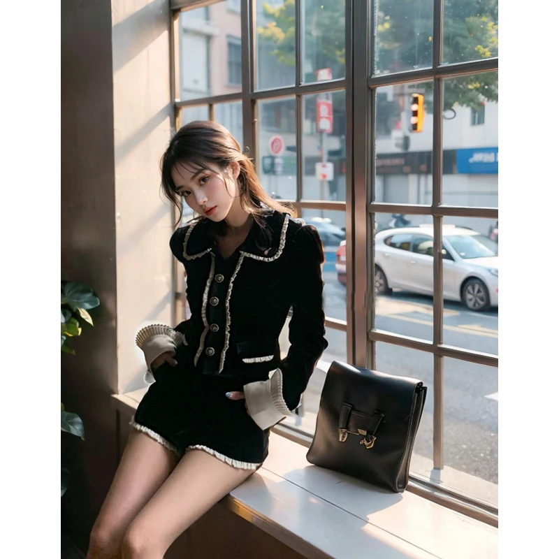 Ele Design Wooden Collar Color Blo Outerwear Top Bot Set Autumn Winter New Arrival Two Piece Set for Young Women 
Ele Design Wooden Collar Color Blo Outerwear Top Bot Set Autumn Winter New Arrival Two Piece Set for Young Women
