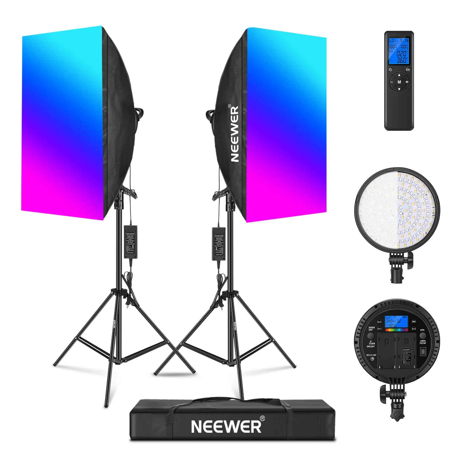 Neewer RGB LED Lighting Kit With 2.4G Remote: 2-Pack LED Light Head With 3200~5600K With Softbox, Stand For Studio Photography
Neewer RGB LED Lighting Kit With 2.4G Remote: 2-Pack LED Light Head With 3200~5600K With Softbox, Stand For Studio Photography